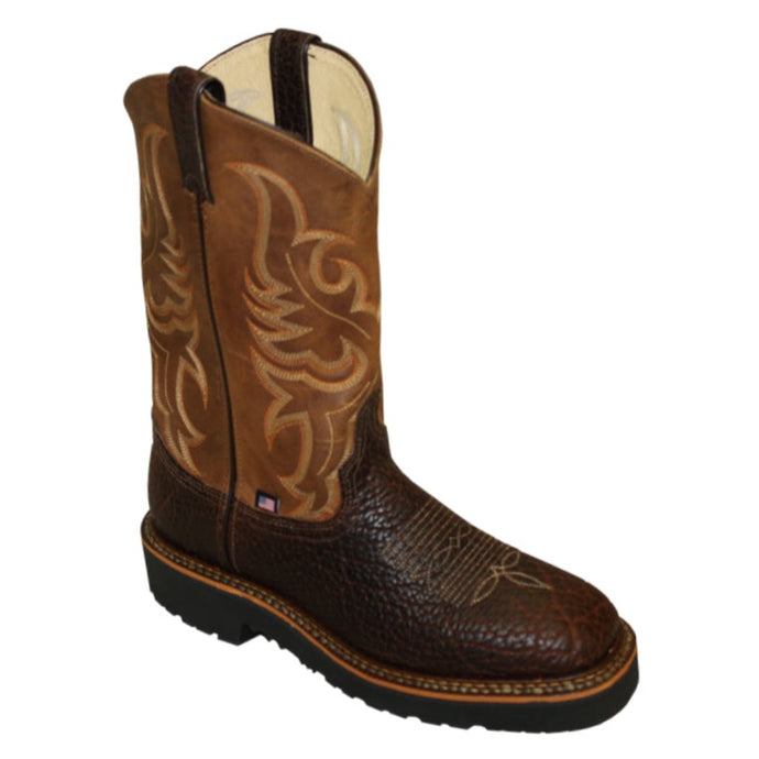 Abilene Men's 12″ Brown Shrunken Bison With Cowhide Top Boot 6320