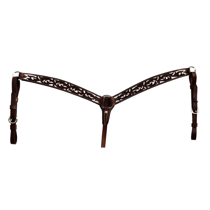 ALAMO Saddlery 1-3/4 Inch Contour Breast Collar Chocolate Leather Floral Tooled W/ Background Paint A-3023CW
