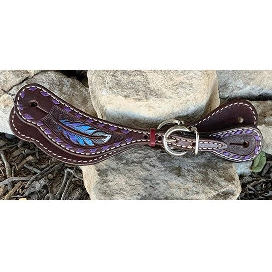 ALAMO Saddlery Ladies Spur Strap Feather Tooling A-382FEATHER