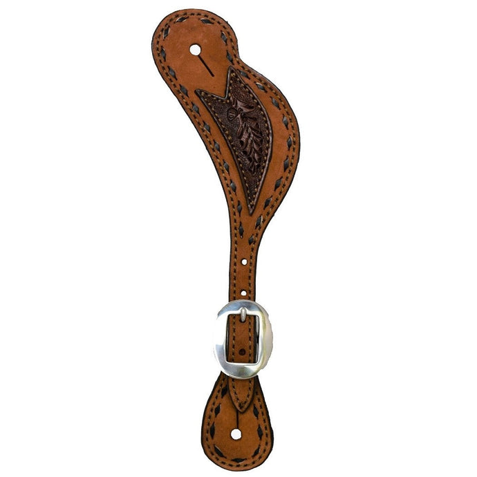 ALAMO Saddlery Men's Spur Strap Rough Out Toast Leather W/ Tooled Patch & Buckstitch A-380AO
