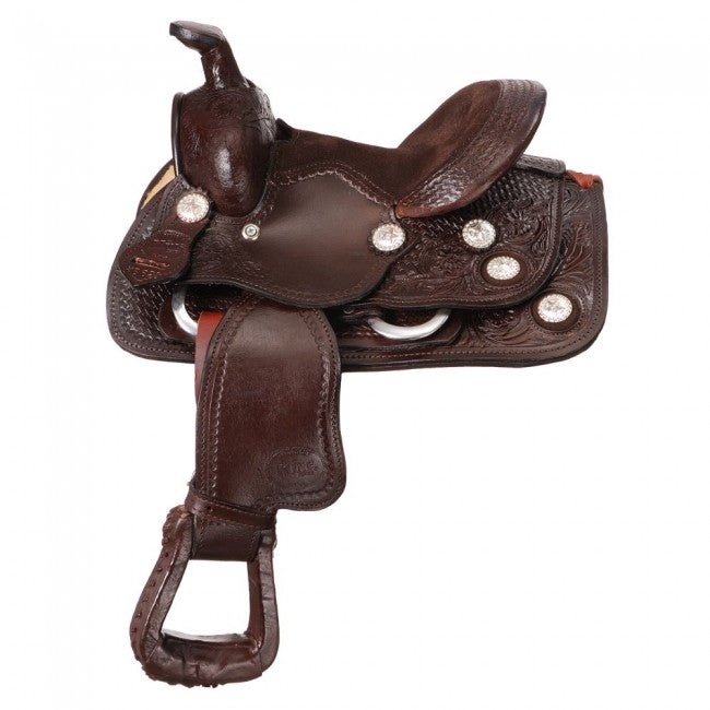 JT International 8 Inch Miniature Western Tooled Trail Saddle with Conchos KS628