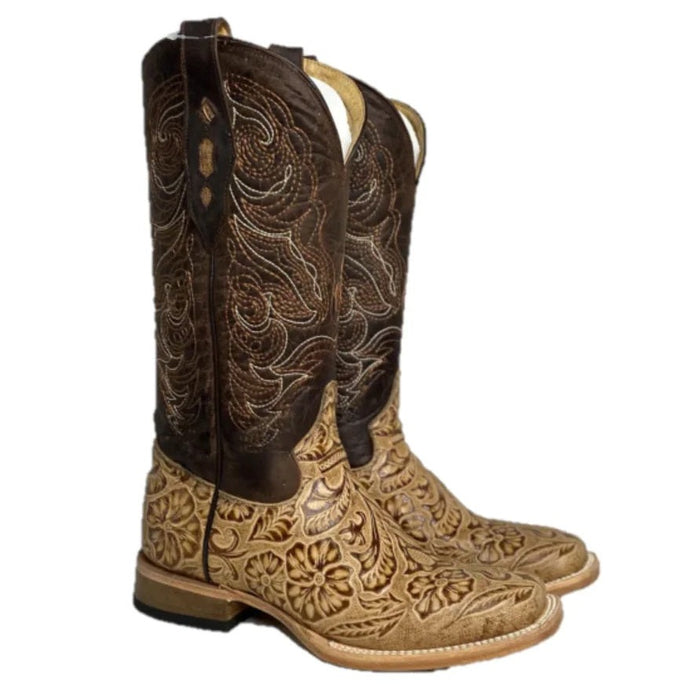 Cowtown Ladies Oryx Tooling Wide Square Toe Boots Q452